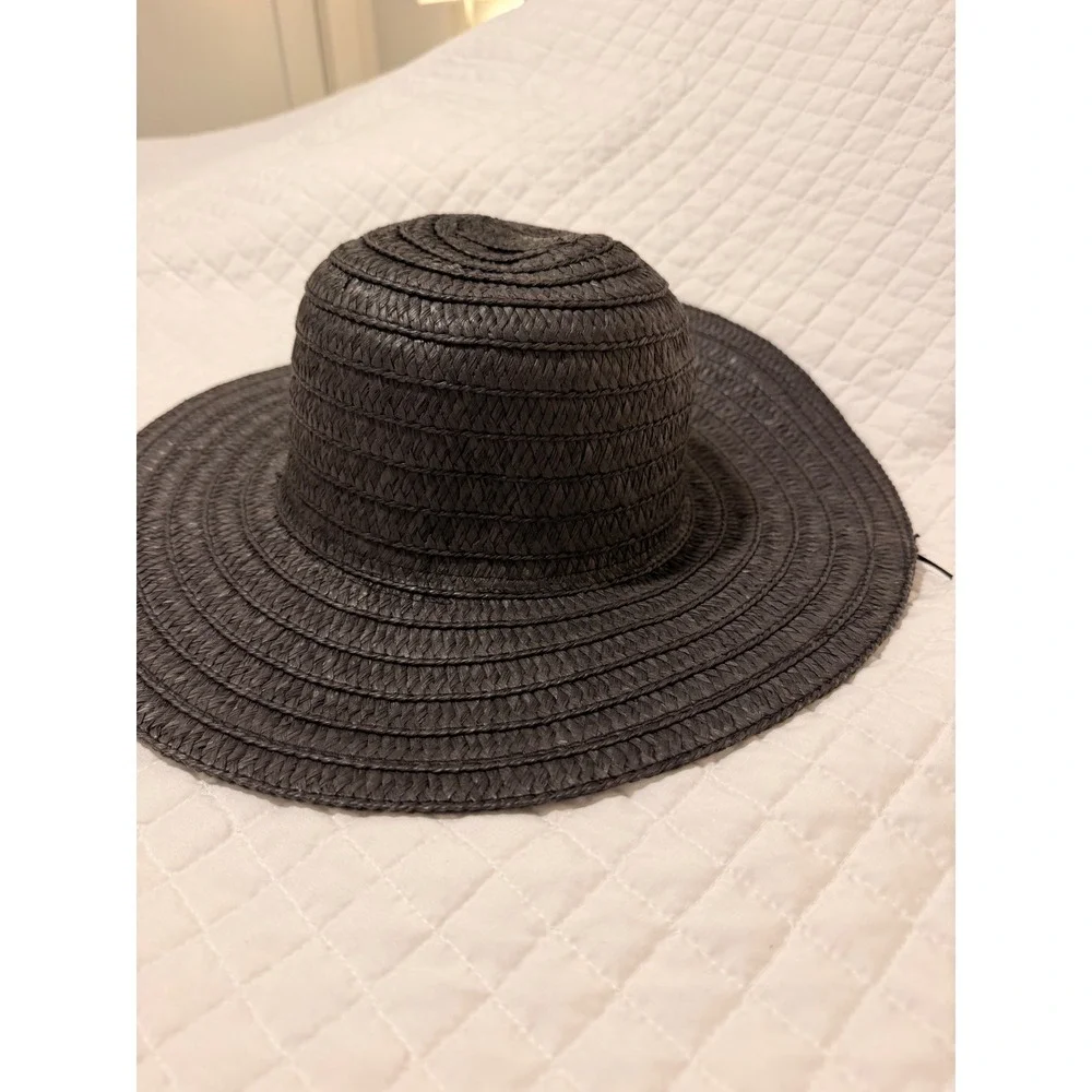 Time and Tru Sun Hat Women One Size Black Excellent Wide‎ Brim Straw Woven